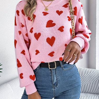 Elin | Elegant ladies' sweater with round neck and heart pattern
