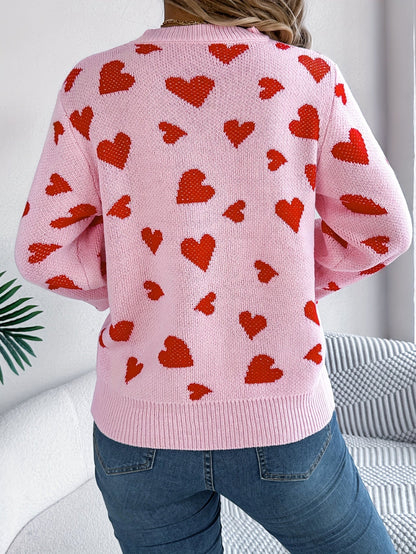 Elin | Elegant ladies' sweater with round neck and heart pattern