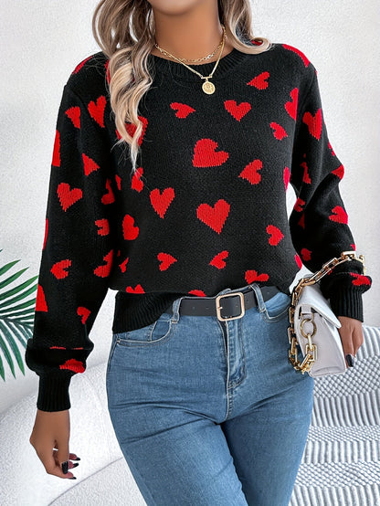 Elin | Elegant ladies' sweater with round neck and heart pattern