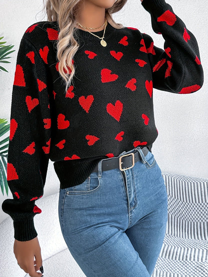 Elin | Elegant ladies' sweater with round neck and heart pattern