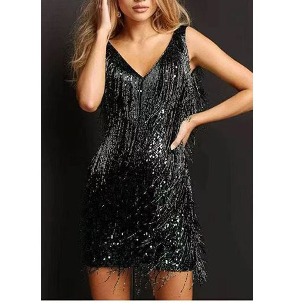 Elin | Sparkling Tassel Dress Without Sleeves