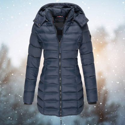 Ladies Long Puffer Coat Winter With Hood and Full Zip