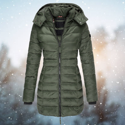 Ladies Long Puffer Coat Winter With Hood and Full Zip