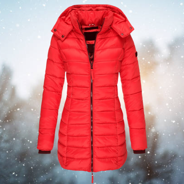 Ladies Long Puffer Coat Winter With Hood and Full Zip