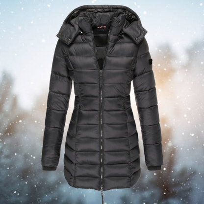 Ladies Long Puffer Coat Winter With Hood and Full Zip