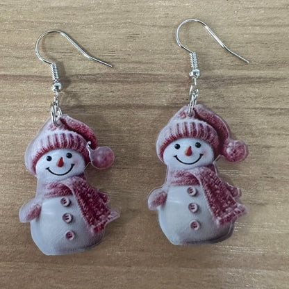Elise | Cute Christmas Snowman Earrings with Pink Hat and Scarf