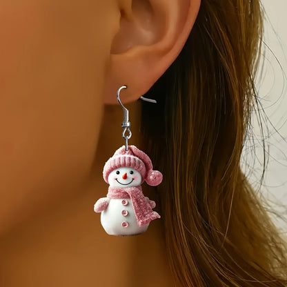 Elise | Cute Christmas Snowman Earrings with Pink Hat and Scarf