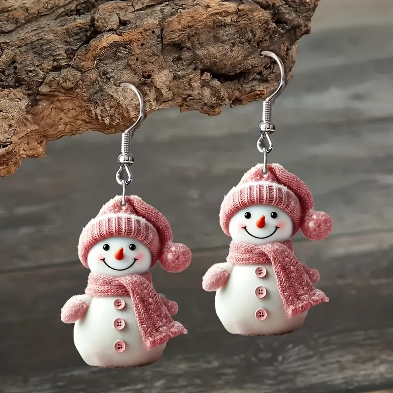 Elise | Cute Christmas Snowman Earrings with Pink Hat and Scarf