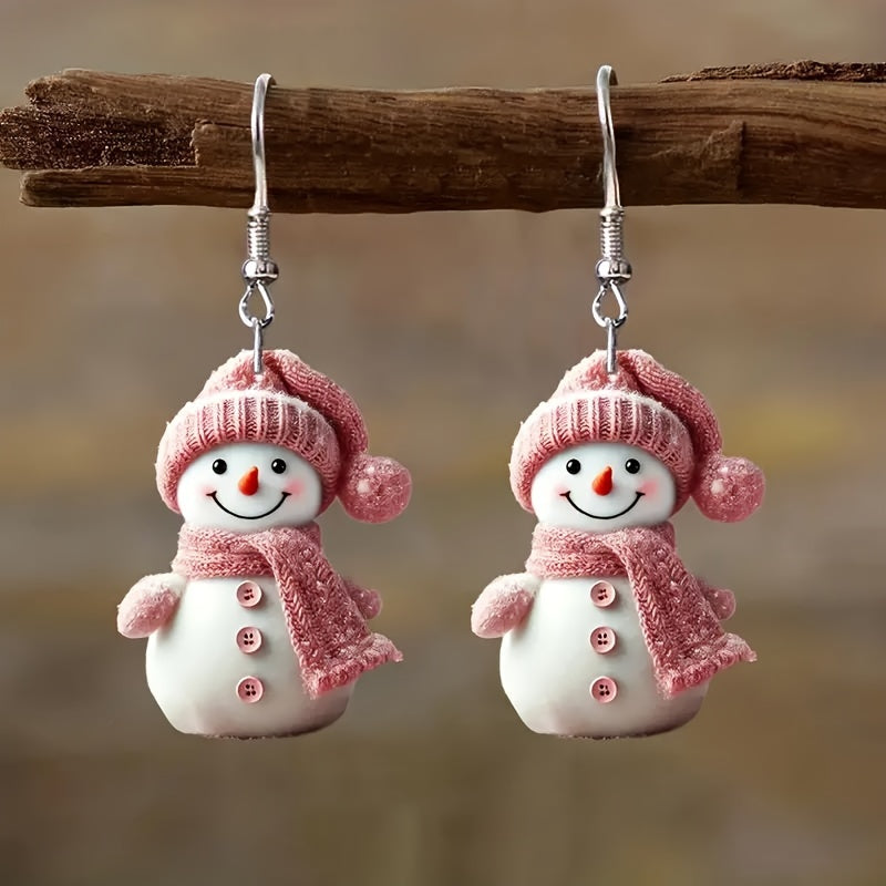 Elise | Cute Christmas Snowman Earrings with Pink Hat and Scarf
