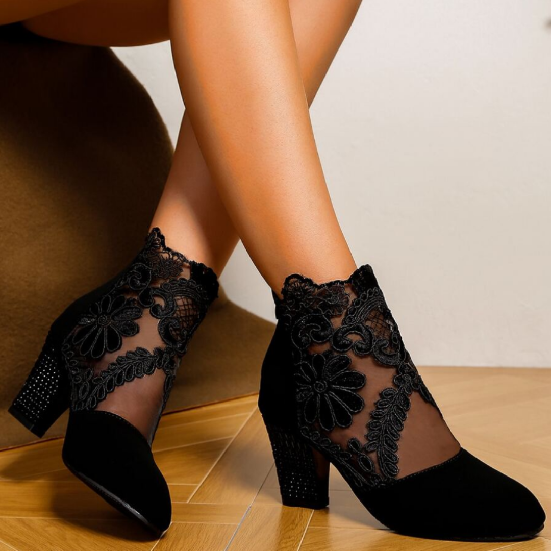Embroidered Lace Design High Heel Shoes - Felicia