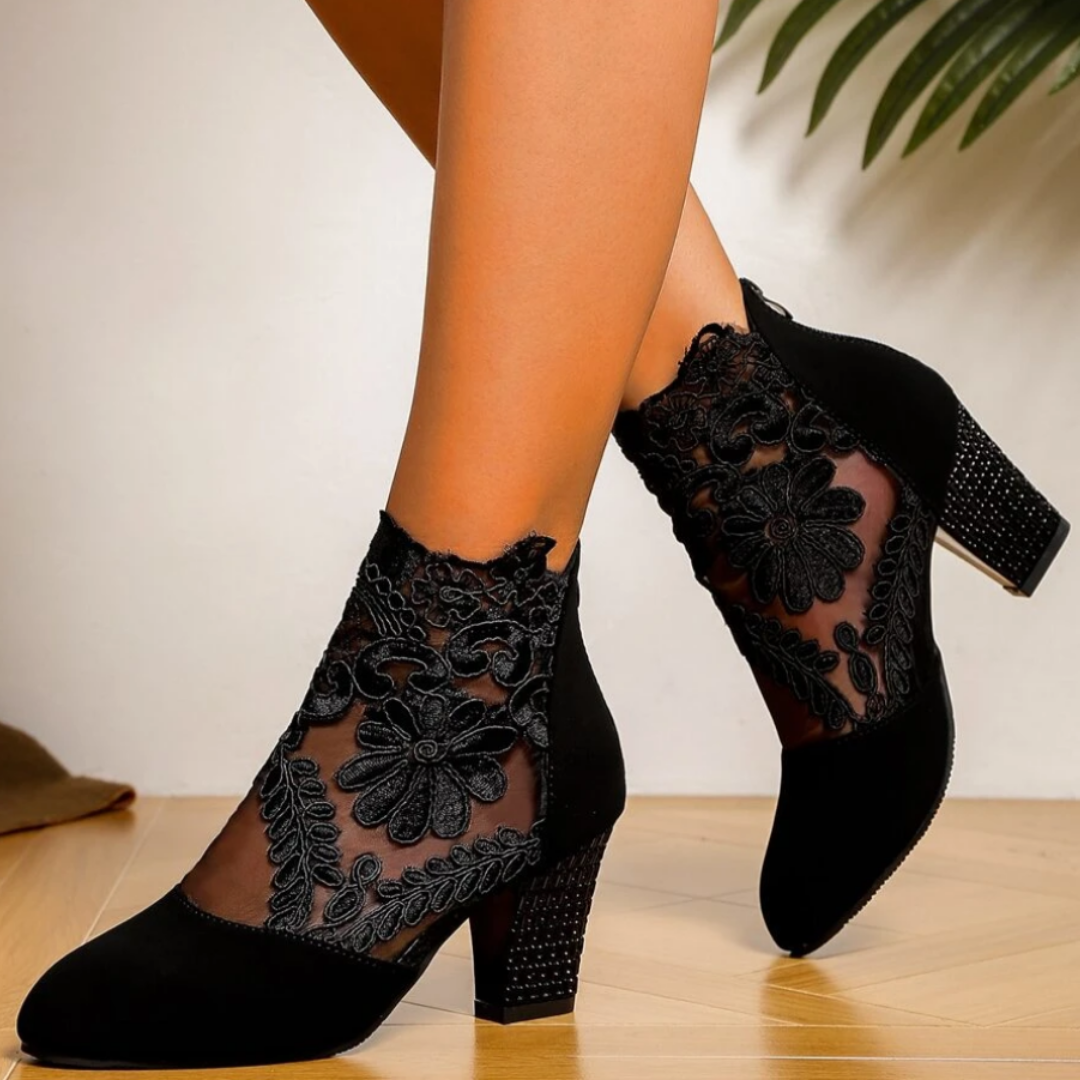 Embroidered Lace Design High Heel Shoes - Felicia