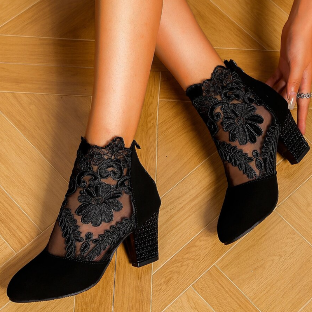 Embroidered Lace Design High Heel Shoes - Felicia