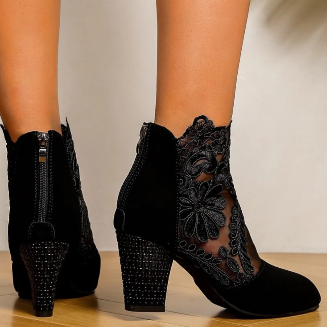 Embroidered Lace Design High Heel Shoes - Felicia