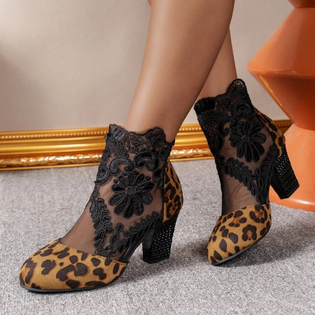 Embroidered Lace Design High Heel Shoes - Felicia