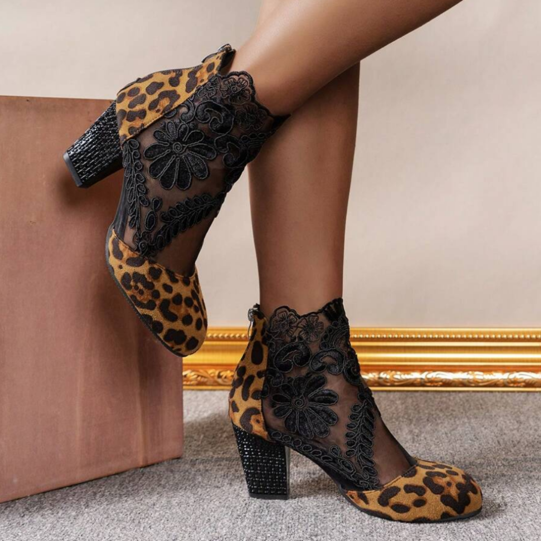Embroidered Lace Design High Heel Shoes - Felicia