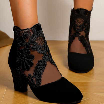 Embroidered Lace Design High Heel Shoes - Felicia