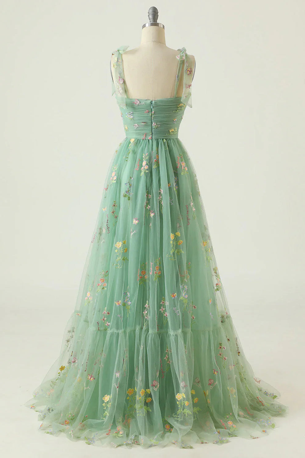 Embroidered Tulle Ball Gown with Floral Motif