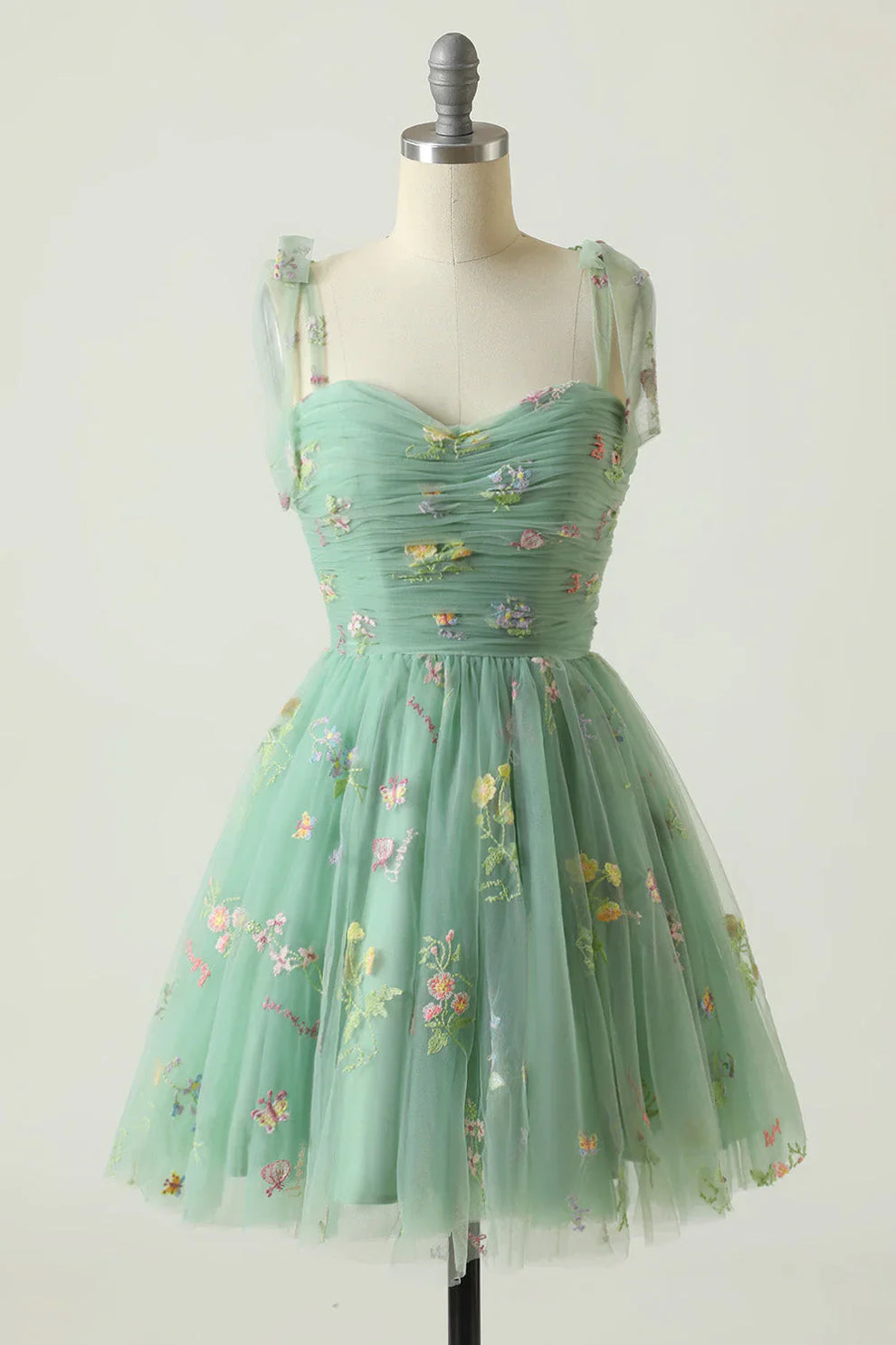 Embroidered Tulle Ball Gown with Floral Motif