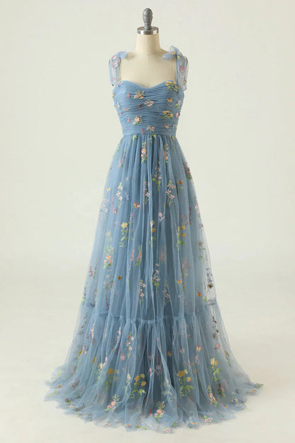 Embroidered Tulle Ball Gown with Floral Motif