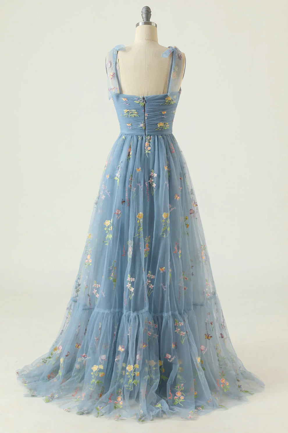 Embroidered Tulle Ball Gown with Floral Motif