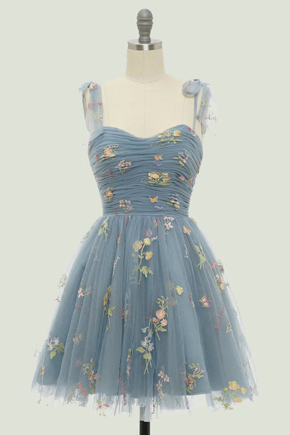 Embroidered Tulle Ball Gown with Floral Motif