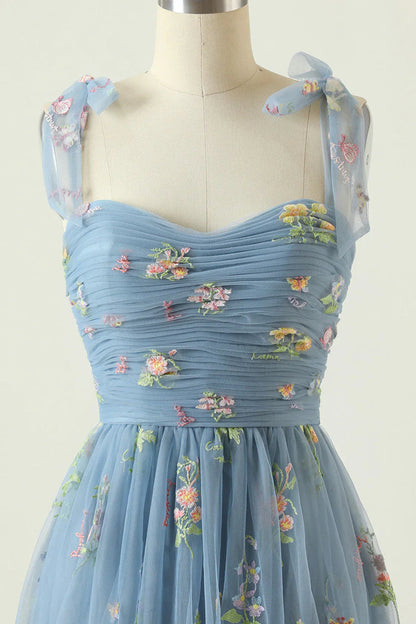 Embroidered Tulle Ball Gown with Floral Motif