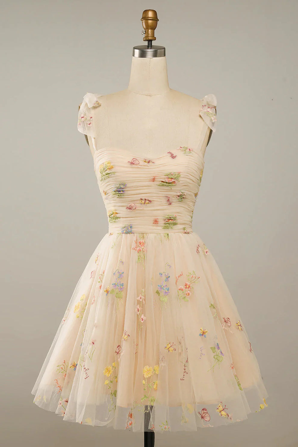 Embroidered Tulle Ball Gown with Floral Motif