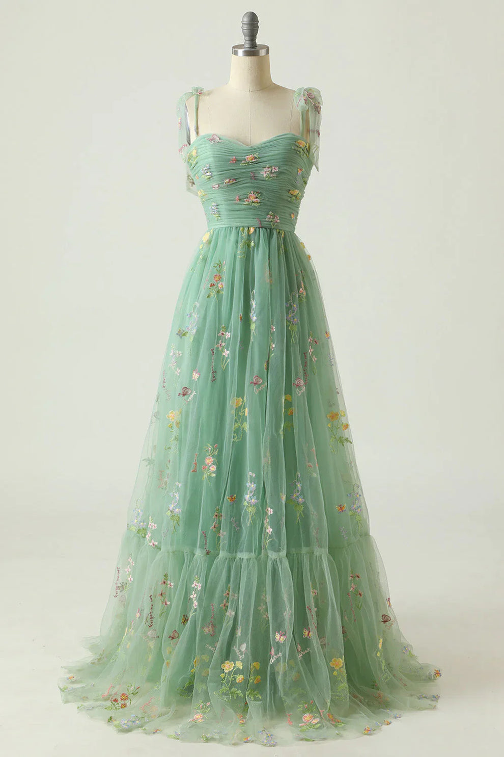 Embroidered Tulle Ball Gown with Floral Motif