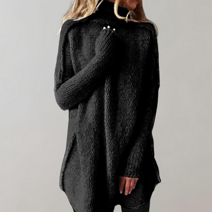 Maglione oversize da donna in maglia con collo alto risvoltato, caldo e morbido