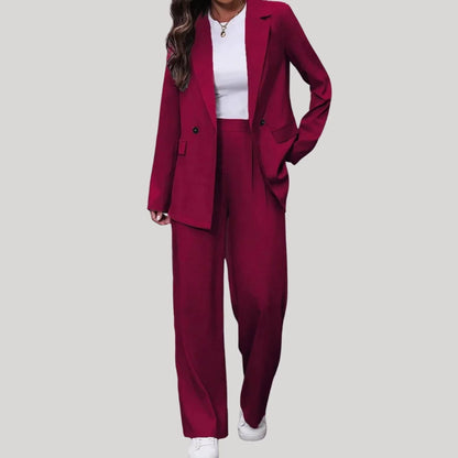 Ladies Timeless Double-Breasted Suit with Blazer and Wide Trousers