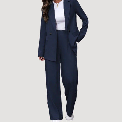 Ladies Timeless Double-Breasted Suit with Blazer and Wide Trousers