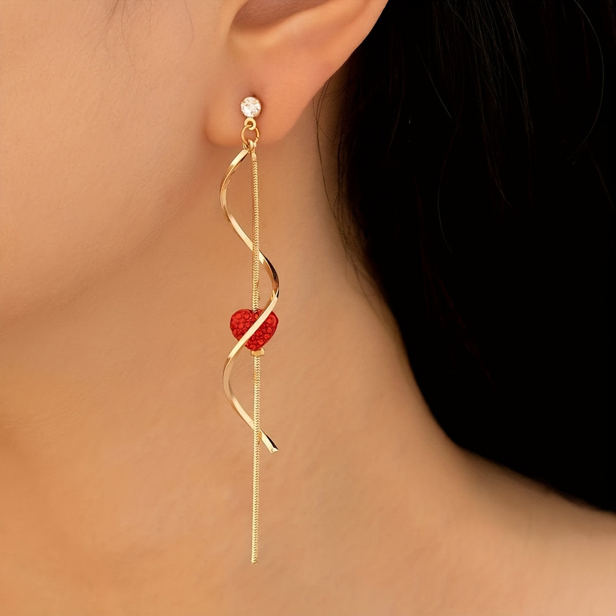 Emma | Black heart design spiral line dangle earrings