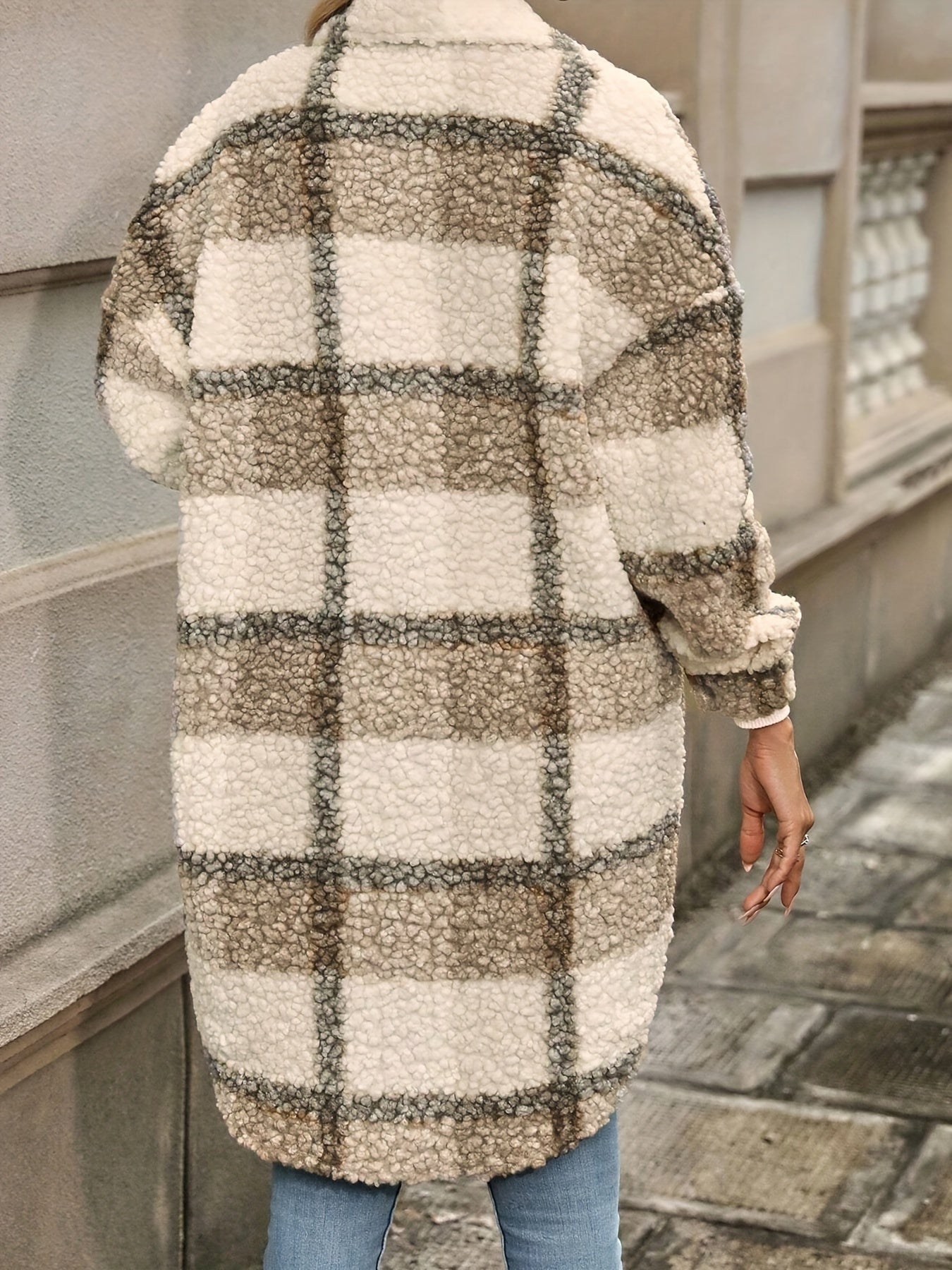 Emma | Checked Button Coat with Fuzzy Pattern
