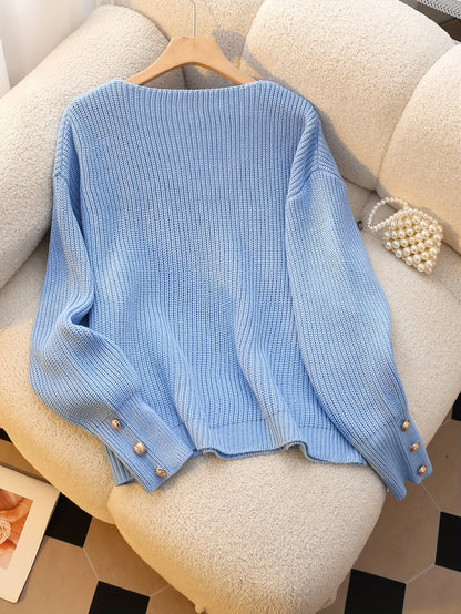 Emma | Elegant V-neck knitted jumper with long sleeves