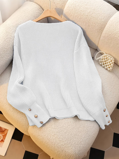 Emma | Elegant V-neck knitted jumper with long sleeves