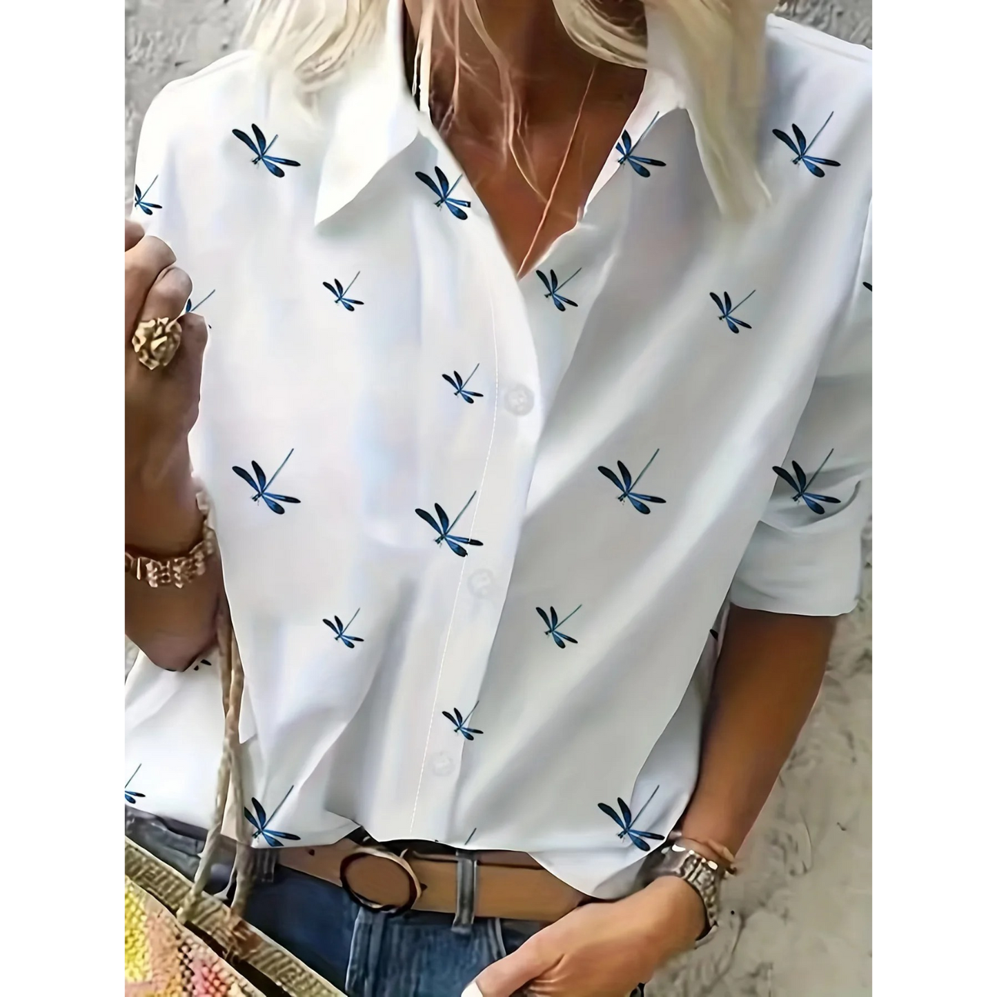 Emma | Elegant floral ladies' blouse with a shawl collar