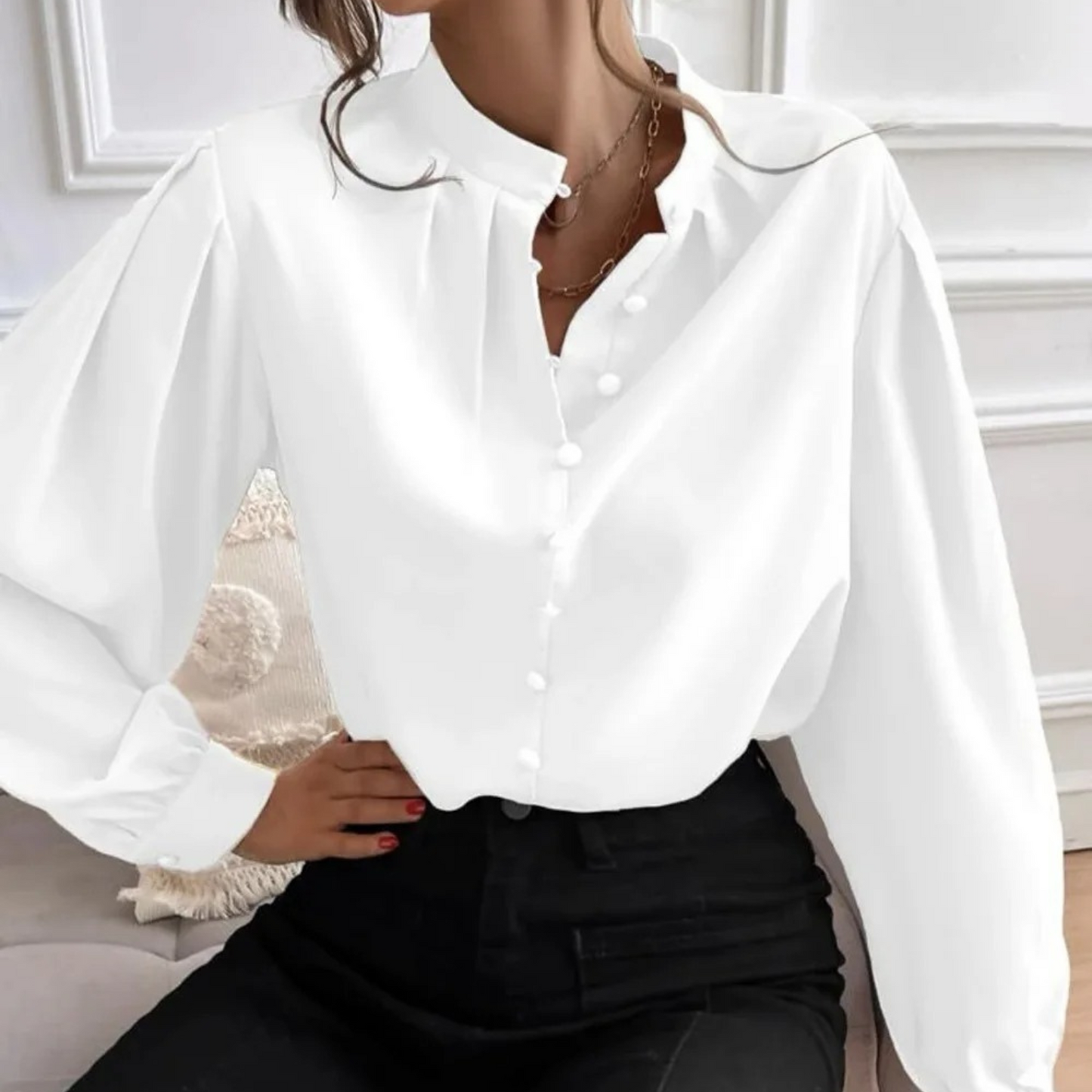 Emma | Elegant floral ladies' blouse with a shawl collar