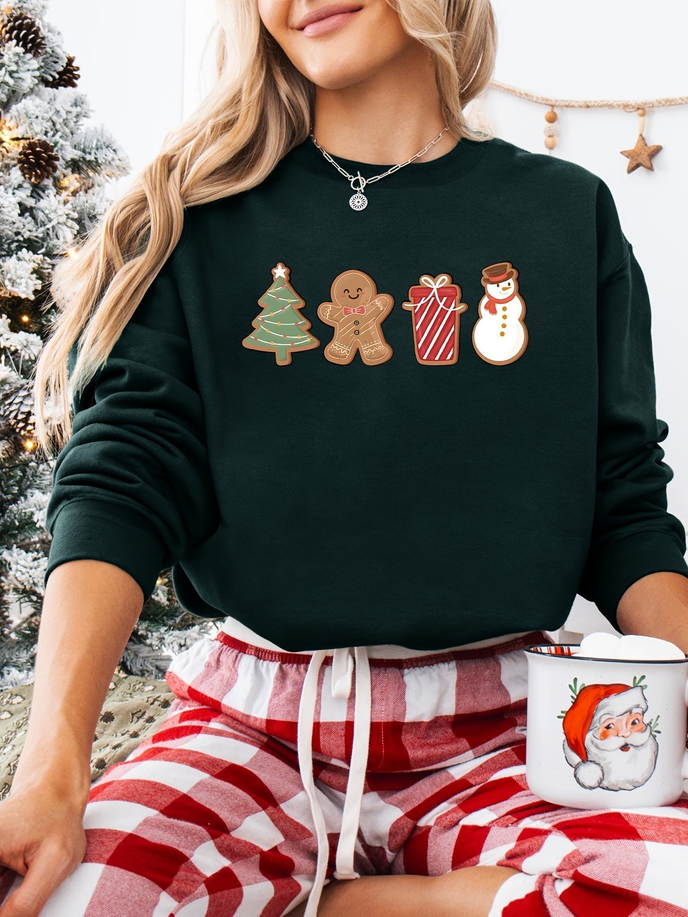 Emma | Festive Christmas Jumper with Snowman and Tree Print