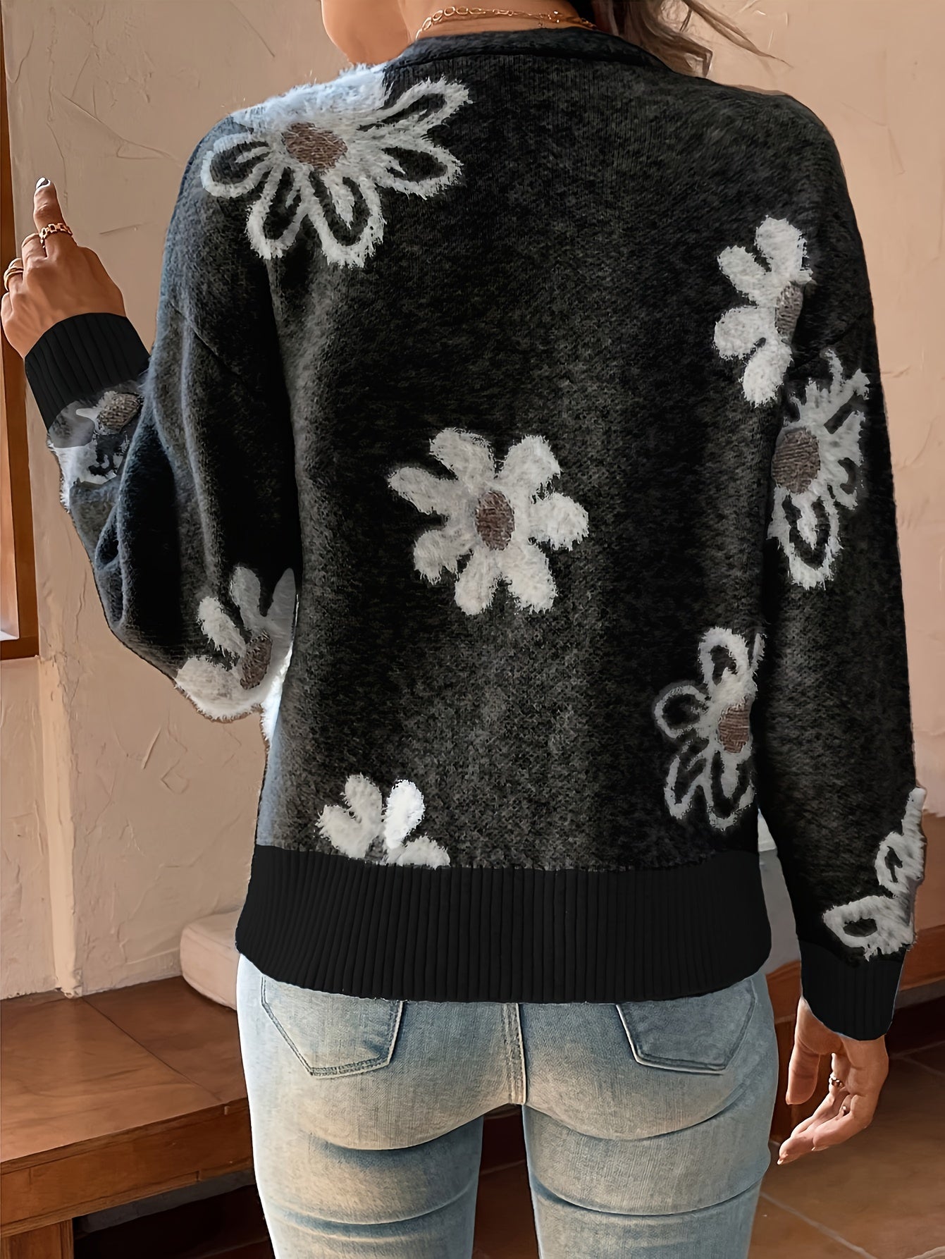 Emma | Floral Pattern Cardigan Jumper