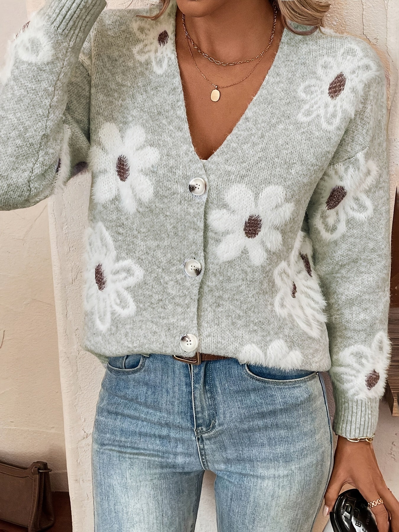 Emma | Floral Pattern Cardigan Jumper