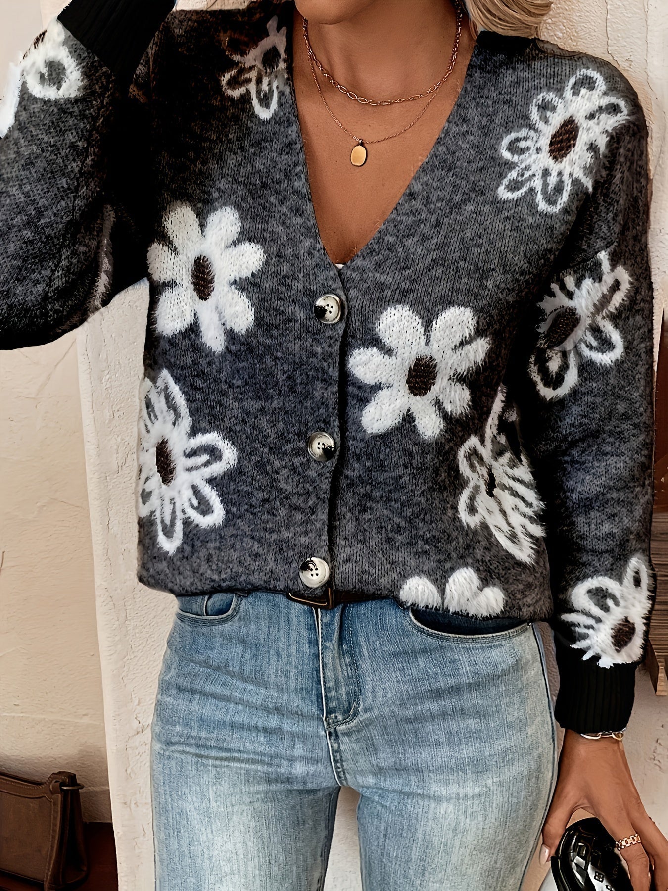 Emma | Floral Pattern Cardigan Jumper