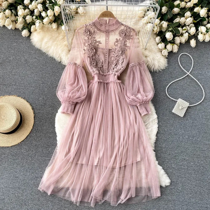 Enchanting Floral Dress with Stand-Up Collar