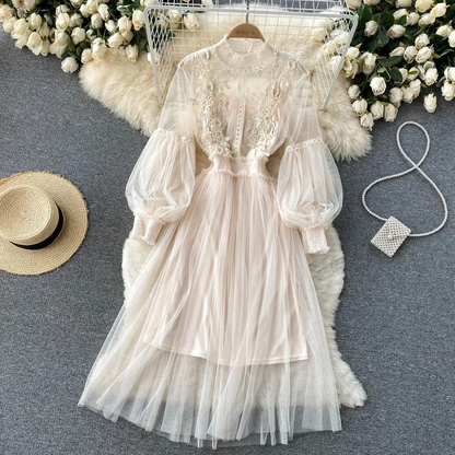 Enchanting Floral Dress with Stand-Up Collar