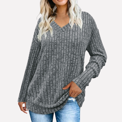 Trendy damesblouse met V-hals en lange mouwen – perfect voor elke dag