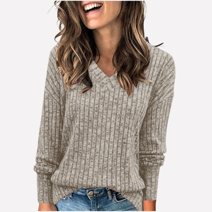 Trendy damesblouse met V-hals en lange mouwen – perfect voor elke dag