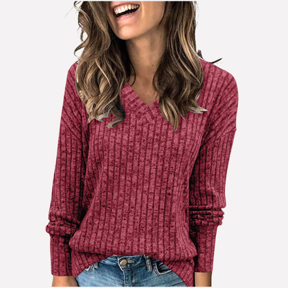 Trendy damesblouse met V-hals en lange mouwen – perfect voor elke dag