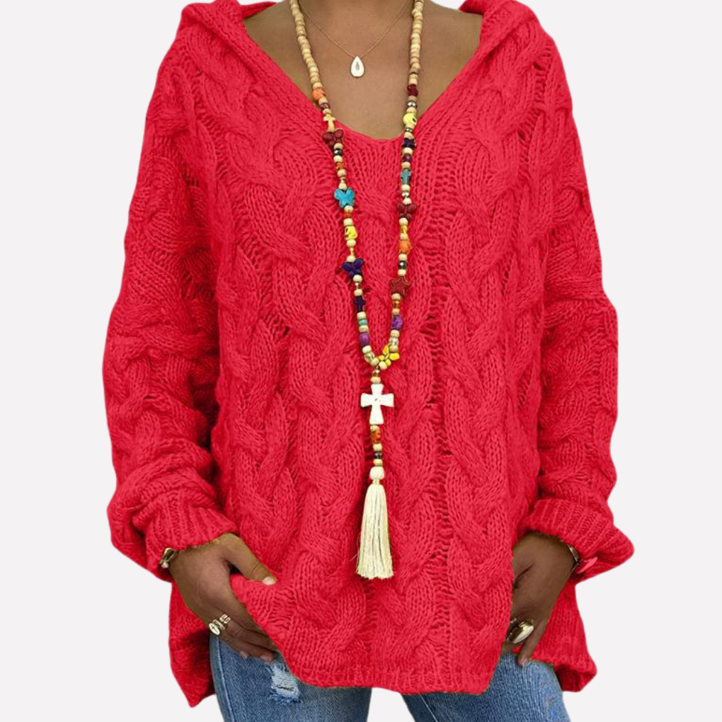 Women's Oversized Cable Knit V-Neck Sweater