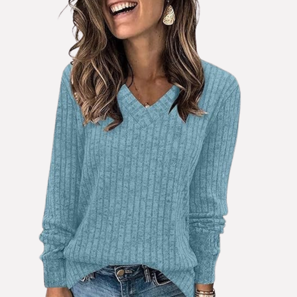 Trendy damesblouse met V-hals en lange mouwen – perfect voor elke dag