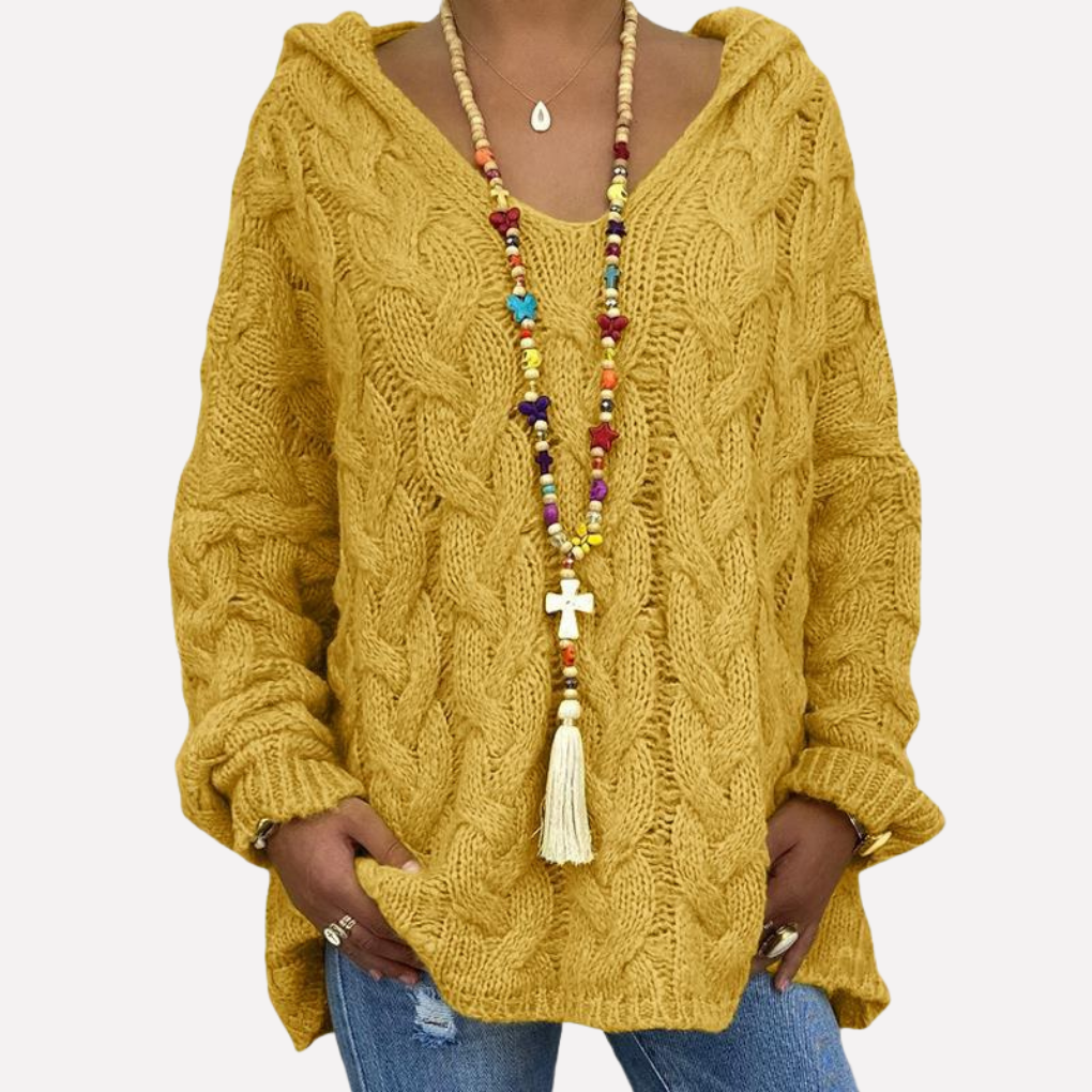 Women's Oversized Cable Knit V-Neck Sweater