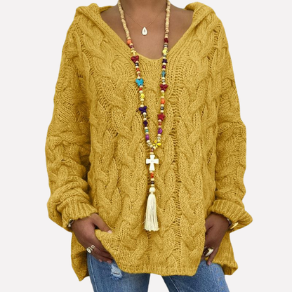 Women's Oversized Cable Knit V-Neck Sweater
